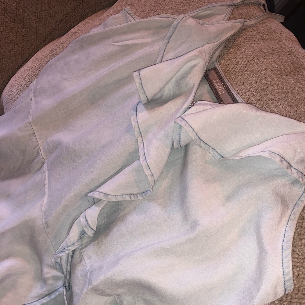 Chambray Ruffle Top - Adjustable Spaghetti Straps - image 1